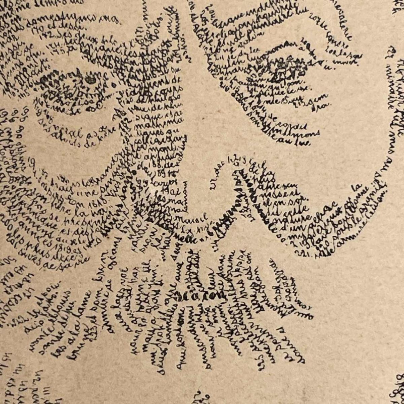 ANONIEM “Victor Hugo“-kalligramportret naar M. Gaillard, lithografie op papier, eind 19e eeuw