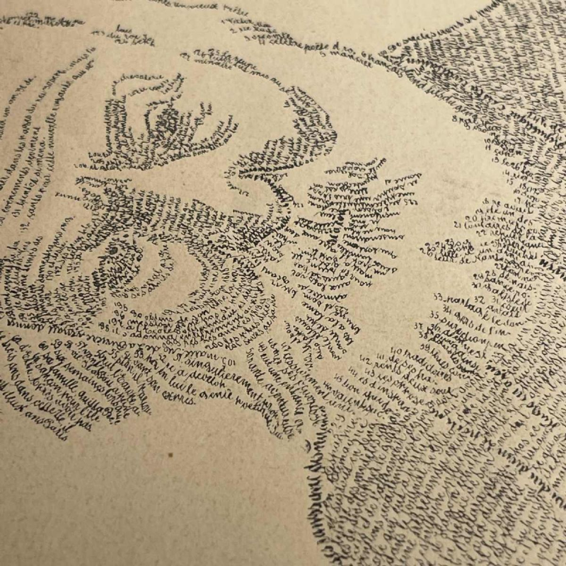 ANONIEM “Victor Hugo“-kalligramportret naar M. Gaillard, lithografie op papier, eind 19e eeuw