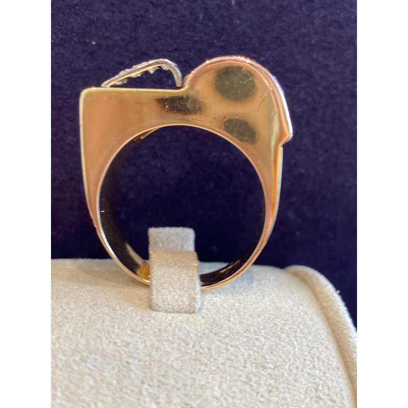 Tank ring with bridge in rose gold, diamonds and Verneuil rubies, French craftsmanship, ca 1940