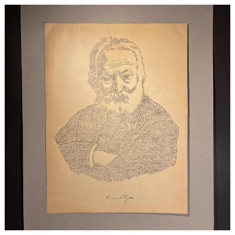 ANONIEM “Victor Hugo“-kalligramportret naar M. Gaillard, lithografie op papier, eind 19e eeuw