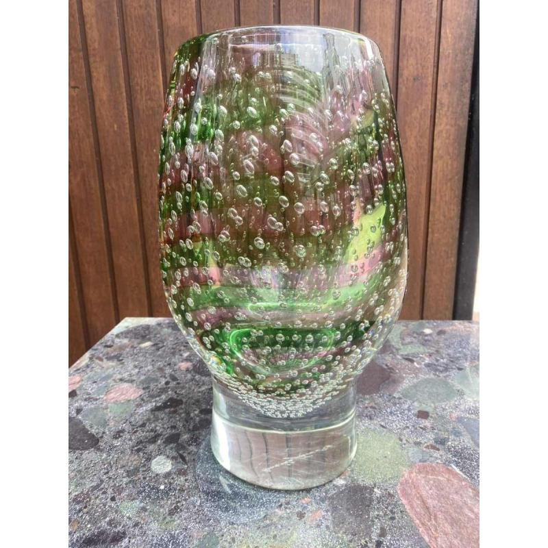 Arnaldo Zanella Murano, pink and green spiral bubble glass vase, ca 1960