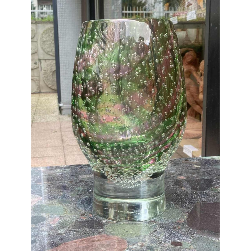 Arnaldo Zanella Murano, vase en verre bullé en spirale rose et vert, ca 1960