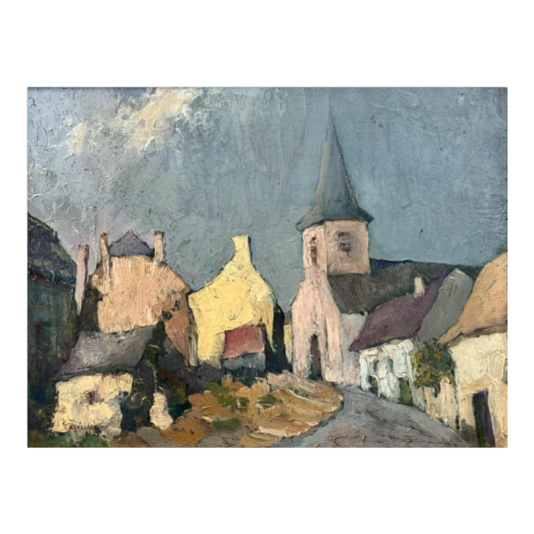 Yvonne TELLIER « Village of the Ardennes. Vresse ? » painting oil on pannel