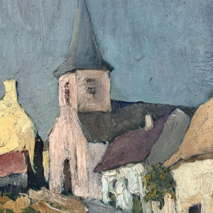 Yvonne TELLIER « Village of the Ardennes. Vresse ? » painting oil on pannel