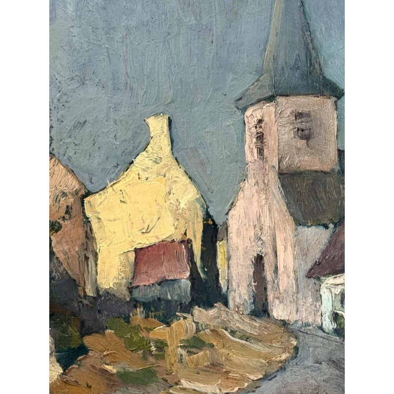 Yvonne TELLIER « Village of the Ardennes. Vresse ? » painting oil on pannel