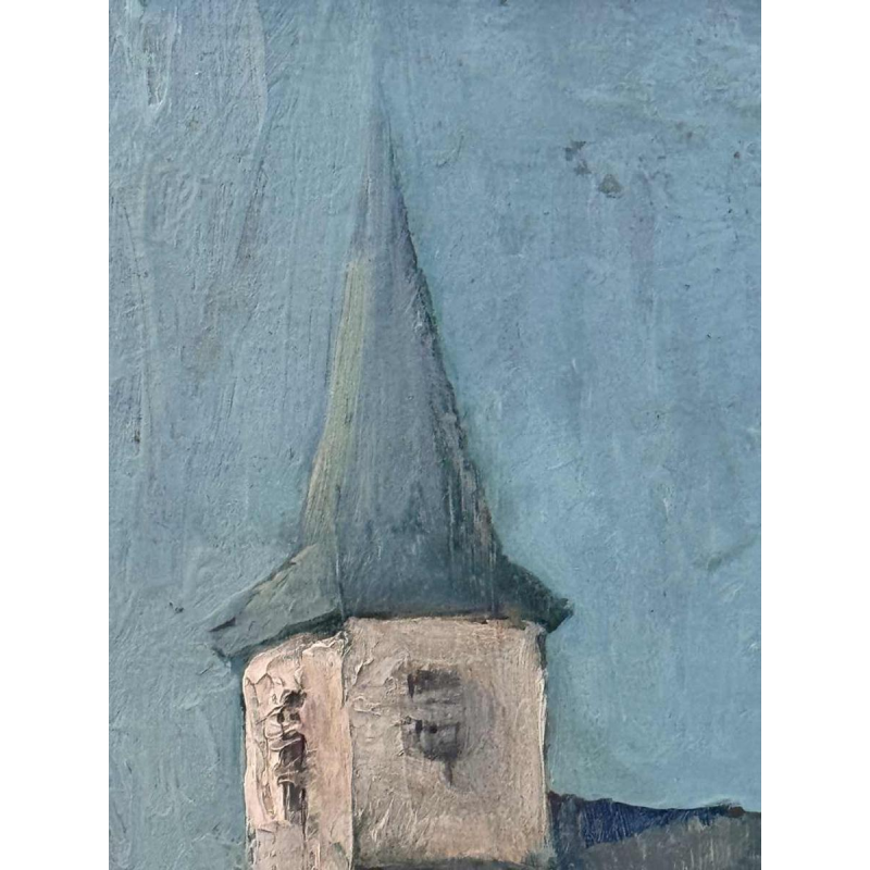 Yvonne TELLIER « Village de l’Ardenne. Vresse ? » peinture à l’huile sur panneau