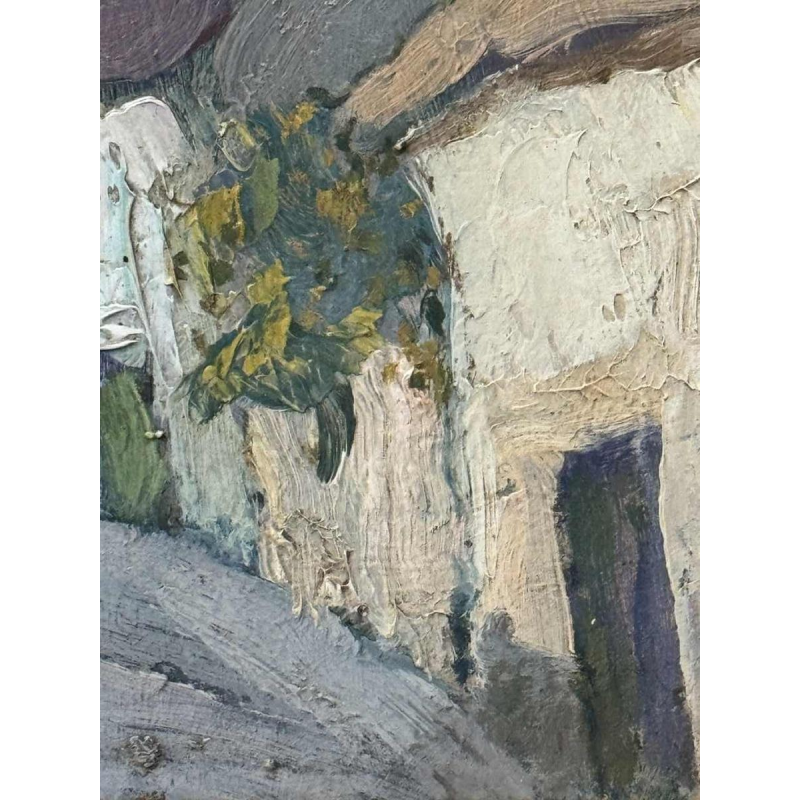 Yvonne TELLIER « Village de l’Ardenne. Vresse ? » peinture à l’huile sur panneau