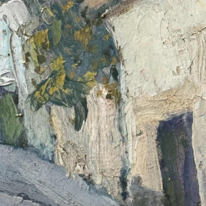 Yvonne TELLIER « Village de l’Ardenne. Vresse ? » peinture à l’huile sur panneau