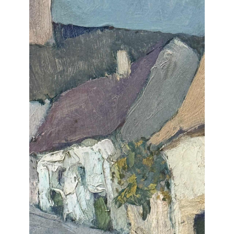 Yvonne TELLIER «Dorp van de Ardennen. Vresse ? » schilderij olie op panel