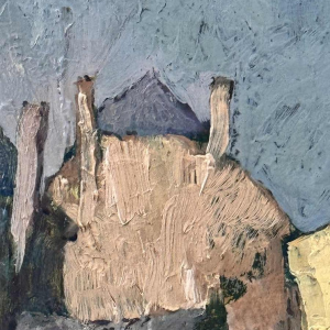 Yvonne TELLIER «Dorp van de Ardennen. Vresse ? » schilderij olie op panel