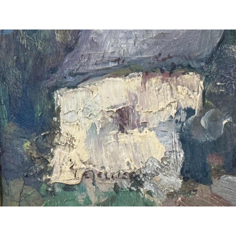 Yvonne TELLIER « Village de l’Ardenne. Vresse ? » peinture à l’huile sur panneau