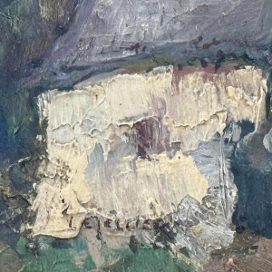 Yvonne TELLIER « Village de l’Ardenne. Vresse ? » peinture à l’huile sur panneau