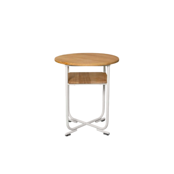 Bauhaus style side table, white lacquered steel structure, beech tops, ca 1940