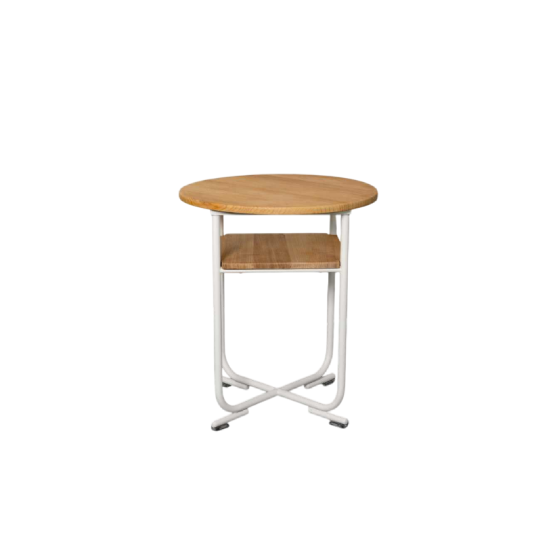 Table d'appoint de style Bauhaus, structure acier laqué blanc, plateaux en hêtre, ca 1940