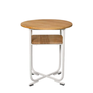 Bauhaus style side table, white lacquered steel structure, beech tops, ca 1940