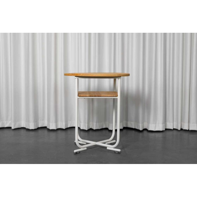 Table d'appoint de style Bauhaus, structure acier laqué blanc, plateaux en hêtre, ca 1940