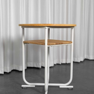 Bauhaus style side table, white lacquered steel structure, beech tops, ca 1940
