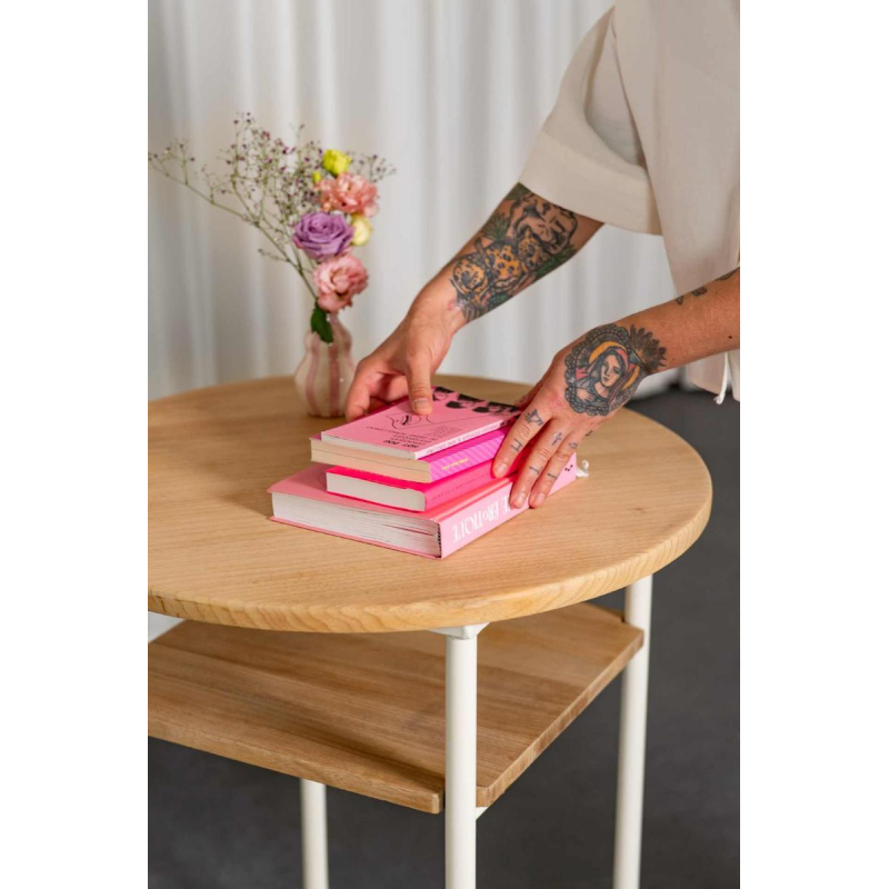 Bauhaus style side table, white lacquered steel structure, beech tops, ca 1940