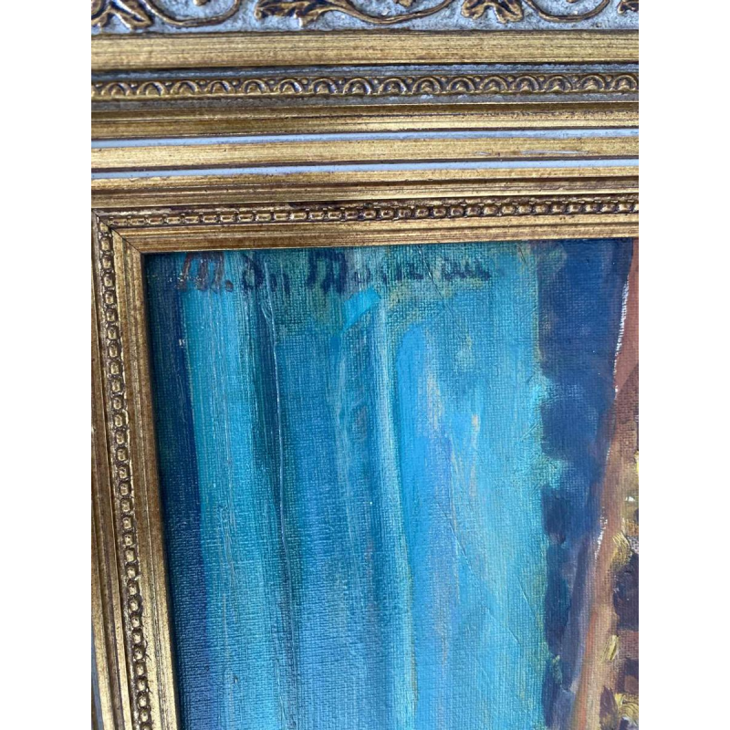 Scène d'intérieur de genre impressionniste, huile sur toile, tableau signé non identifié, XXè s