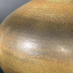 ANTONIO LAMPECCO, round vase 21cm, brown / green ceramic soliflore , 1970s