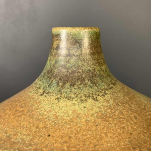 ANTONIO LAMPECCO, round vase 21cm, brown / green ceramic soliflore , 1970s