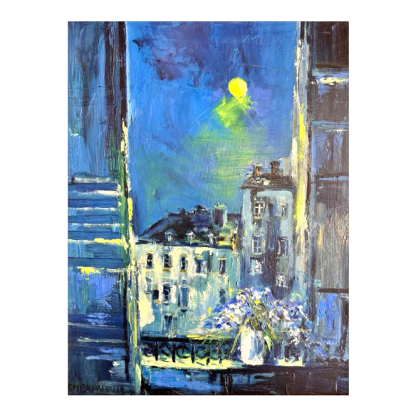 Christian BRASSEUR (1940- ): 'Le bouquet de fleurs au clair de Lune' peinture