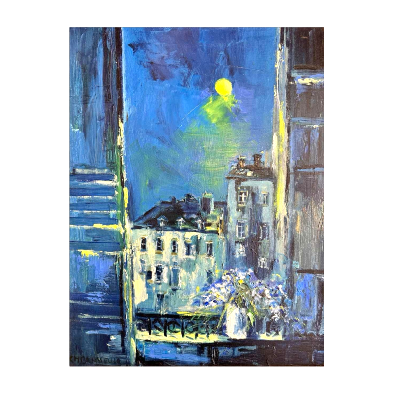 Christian BRASSEUR (1940- ): 'Le bouquet de fleurs au clair de Lune' peinture