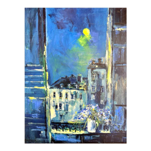 Christian BRASSEUR (1940-): 'Le bouquet de fleurs au clair de Lune' olieverf