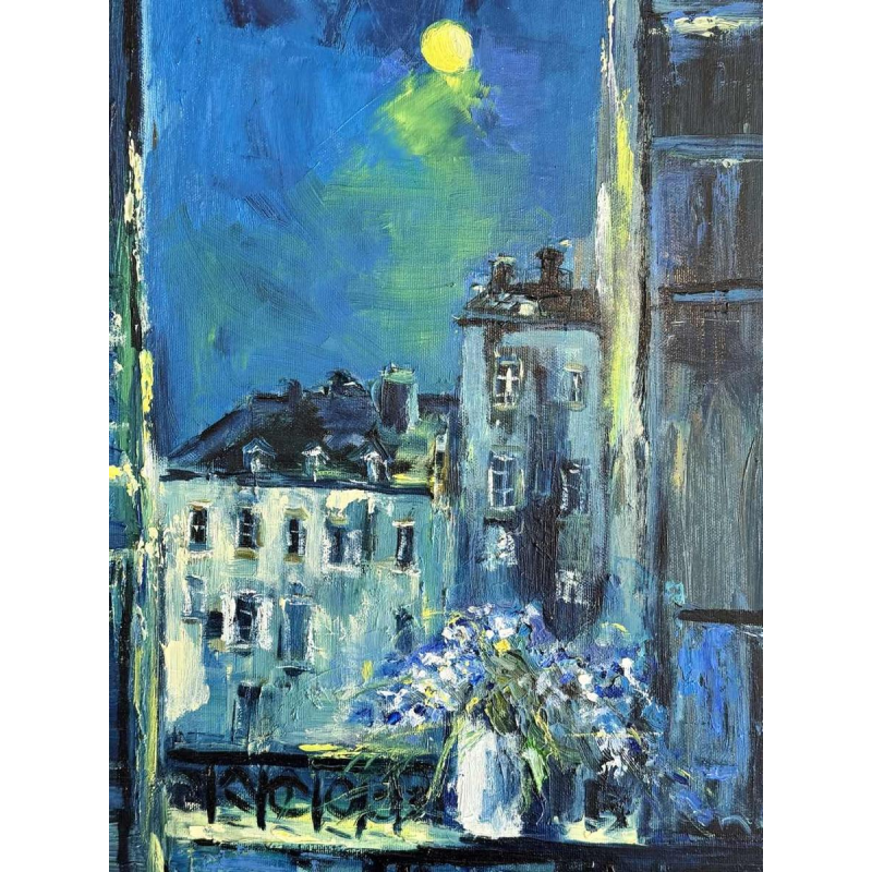 Christian BRASSEUR (1940-): Le bouquet de fleurs au clair de Lune oil