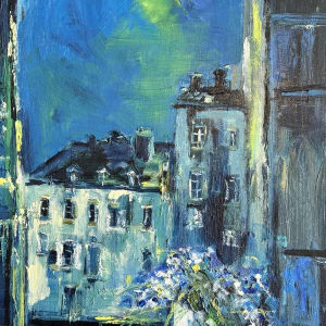 Christian BRASSEUR (1940-): 'Le bouquet de fleurs au clair de Lune' olieverf