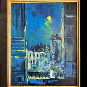 Christian BRASSEUR (1940- ): 'Le bouquet de fleurs au clair de Lune' peinture