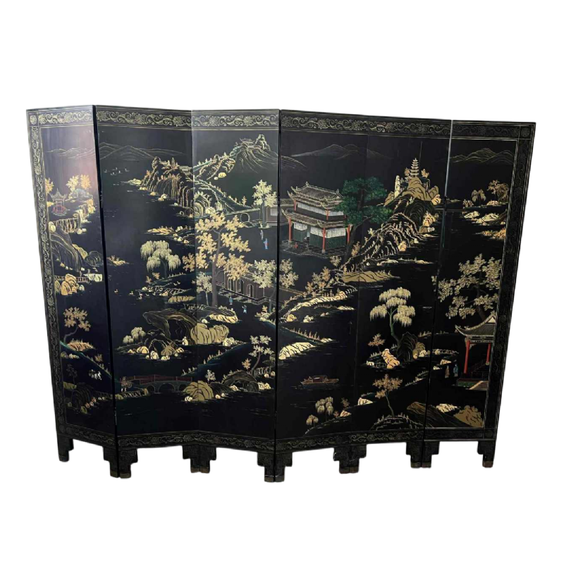 Paravent en laque de Coromandel à six feuilles, Chine XXe s