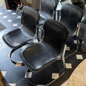 WILLY RIZZO voor CIDUE, set van 4 C2 stoelen verchroomd stalen structuur en leer