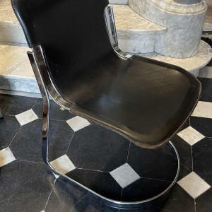WILLY RIZZO voor CIDUE, set van 4 C2 stoelen verchroomd stalen structuur en leer