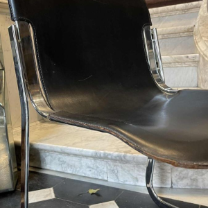 WILLY RIZZO voor CIDUE, set van 4 C2 stoelen verchroomd stalen structuur en leer