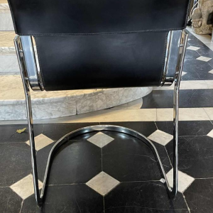 WILLY RIZZO for CIDUE, Set of 4 C2 Chairs Chromed Steel Structure Black Leather