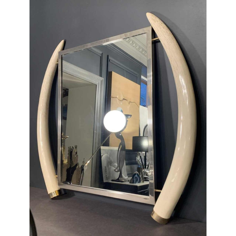 VALENTI & Co, Spiegel "valse slagtanden olifant" messing, Hollywood Regency 70s