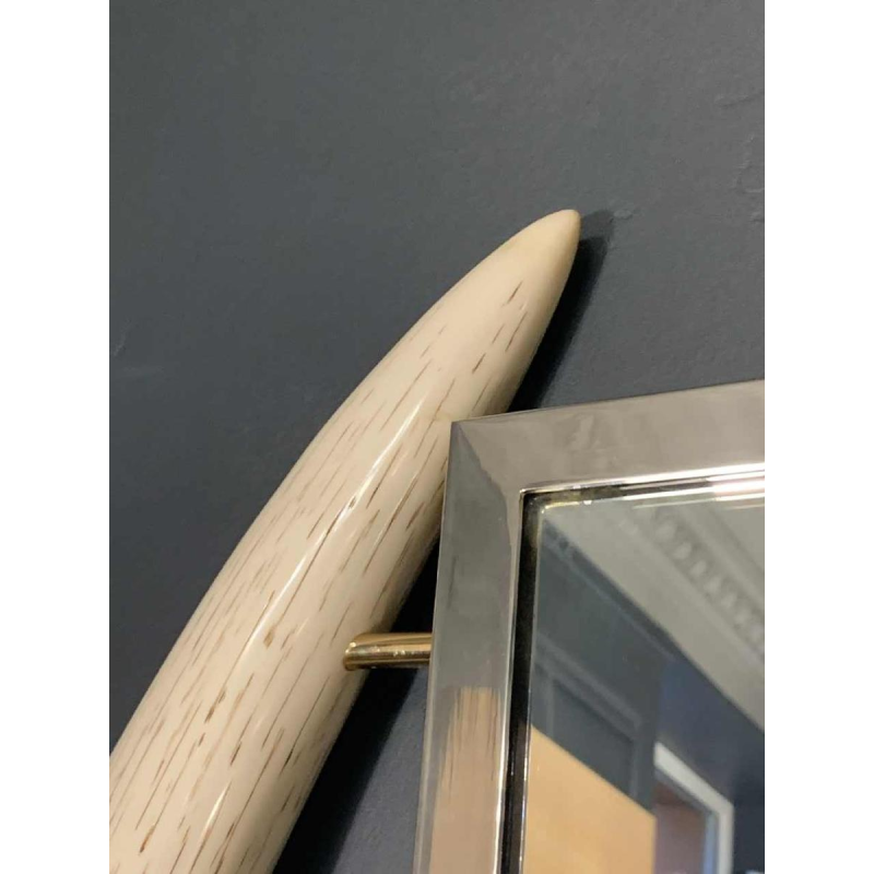 VALENTI & Co, Faux Ivory Elephant Tusk Mirror, Brass, Hollywood Regency, 1970s