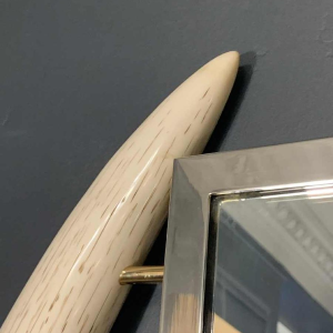 VALENTI & Co, Faux Ivory Elephant Tusk Mirror, Brass, Hollywood Regency, 1970s