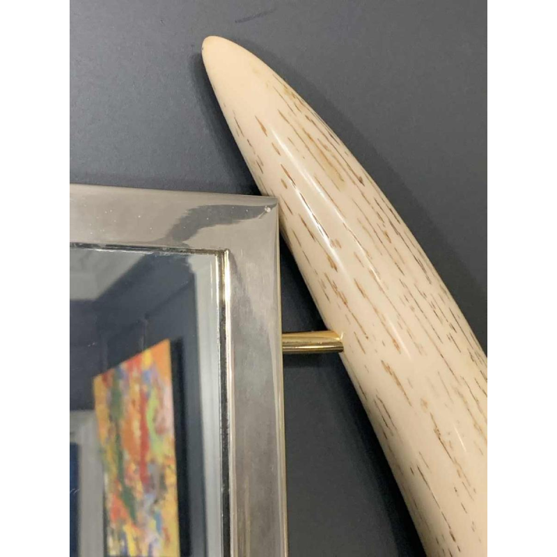 VALENTI & Co, Faux Ivory Elephant Tusk Mirror, Brass, Hollywood Regency, 1970s