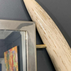 VALENTI & Co, Miroir " fausses défenses éléphant " laiton, Hollywood Regency 70s