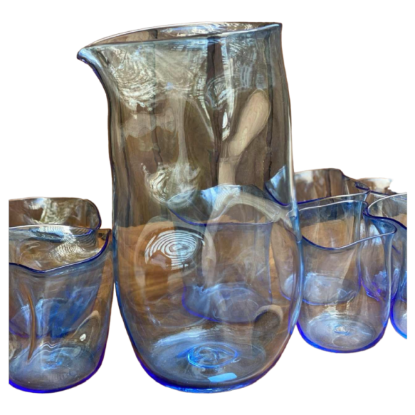 Ebba von Wachtenfelft, 7 blown glass glasses and carafe, Sweden ca 1960