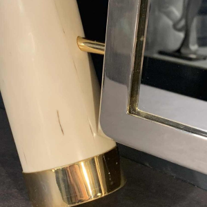 VALENTI & Co, Spiegel "valse slagtanden olifant" messing, Hollywood Regency 70s