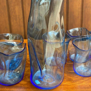 Ebba von Wachtenfelft, 7 blown glass glasses and carafe, Sweden ca 1960