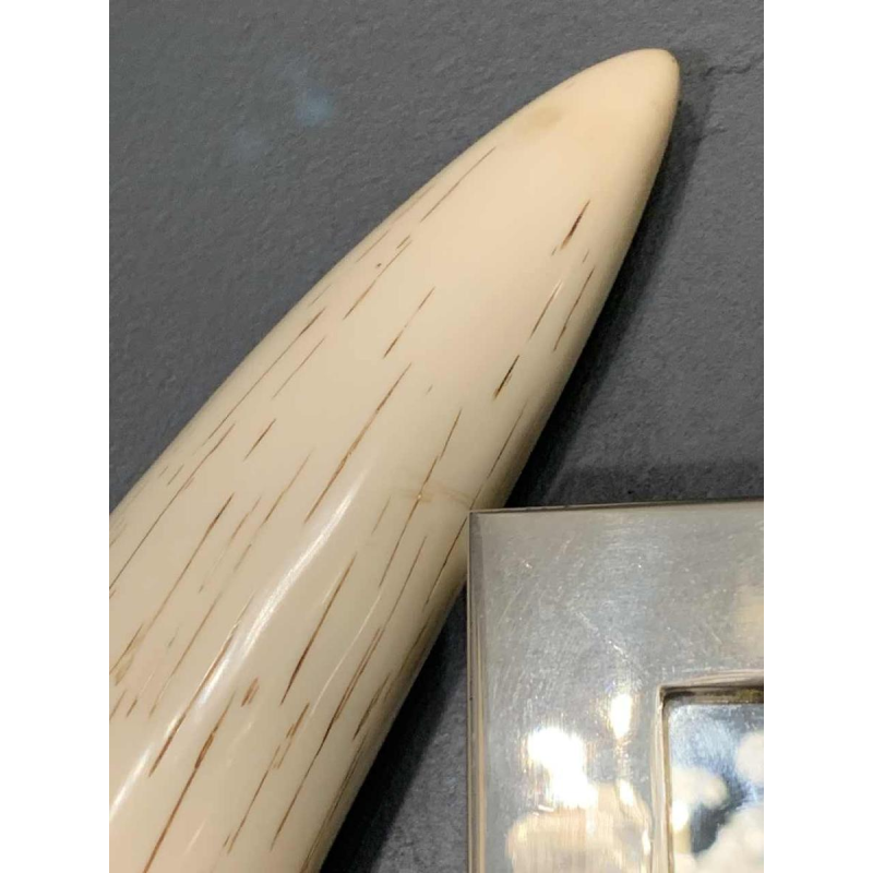 VALENTI & Co, Faux Ivory Elephant Tusk Mirror, Brass, Hollywood Regency, 1970s