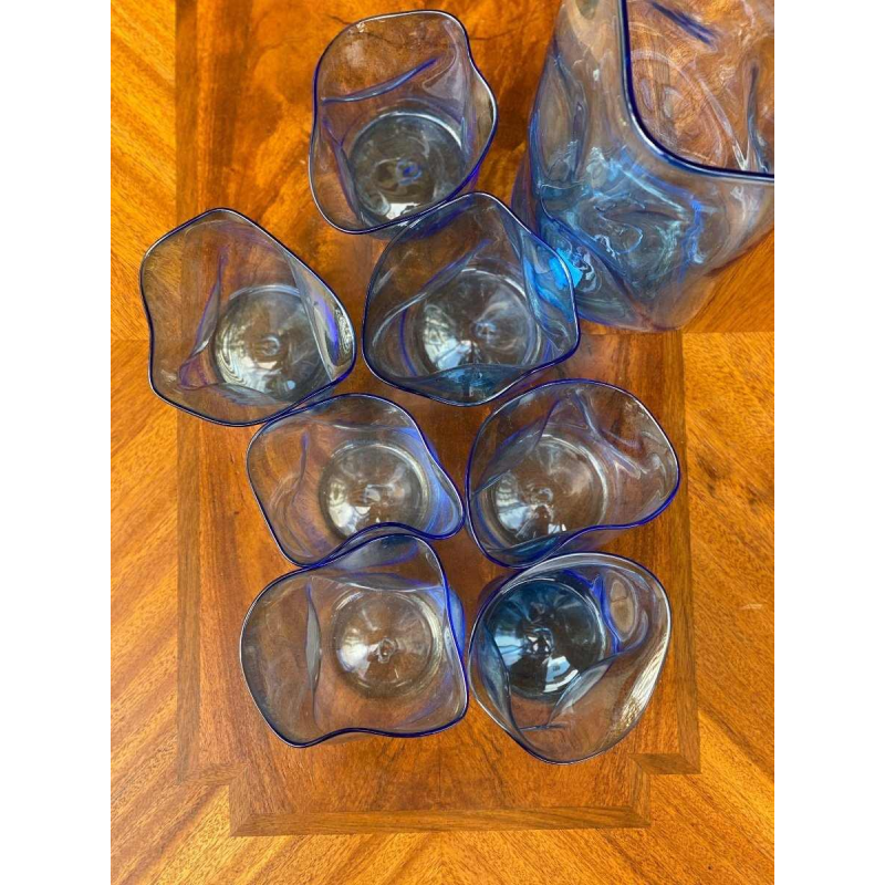 Ebba von Wachtenfelft, 7 blown glass glasses and carafe, Sweden ca 1960