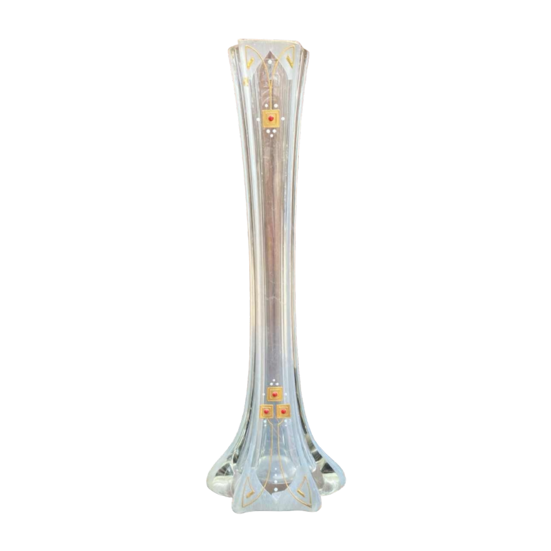 Vase soliflore Art Déco en verre émaillé or et corail, ca 1930
