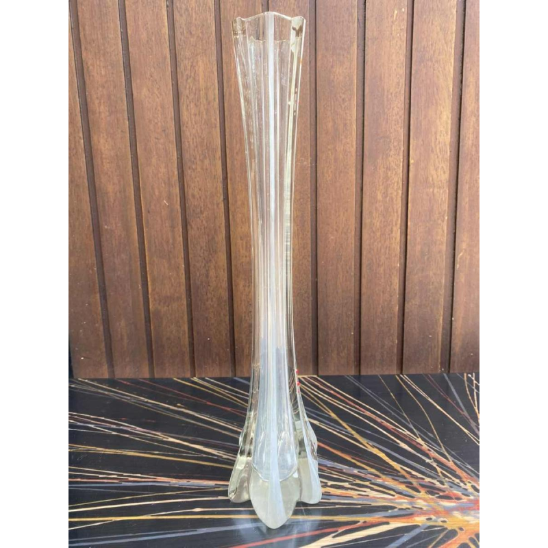 Vase soliflore Art Déco en verre émaillé or et corail, ca 1930