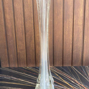 Art Deco glass soliflore vase with gold and coral enamel decoration, ca 1930