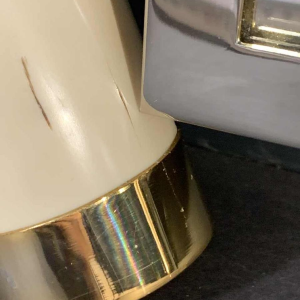 VALENTI & Co, Faux Ivory Elephant Tusk Mirror, Brass, Hollywood Regency, 1970s